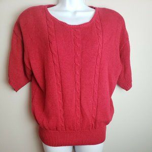 Counterparts Womens Vintage Sweater Top short sleeve Large Red Shoulder Pads